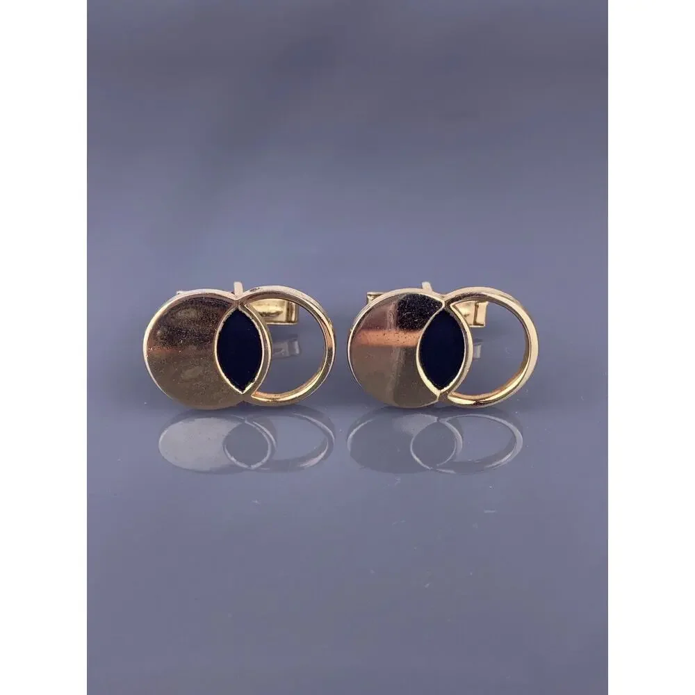 Interlocking Circles Rings Cufflinks Gold Plated Simple Modern Vintage